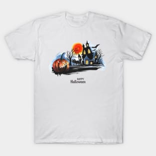 Halloween Scary House Pumpkin T-Shirt